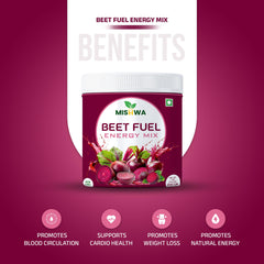 MISHWA Beetroot Powder jar open showing rich color and easy scoop.
