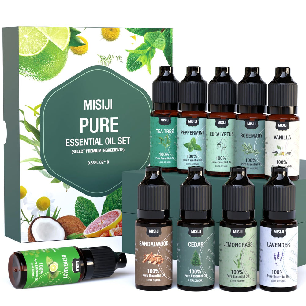 MISIJI Essential Oils Set bottles on display for easy diffusion and home aroma ideas.