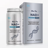 MISS PEP NAD+ bottle closeup showing easy-to-swallow capsules for daily vitality