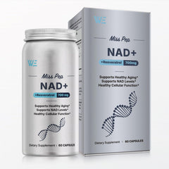 MISS PEP NAD+ bottle closeup showing easy-to-swallow capsules for daily vitality