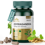 Mission Hill Foods Ashwagandha bottle emphasizes convenient stress relief and daily vitality