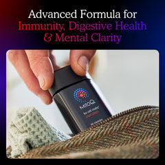 MitoQ Curcumin Advanced bottle pour showing convenient serving for wellness