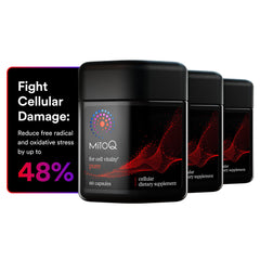 MitoQ Pure bottle front signaling mitochondria support and energy for healthy aging.