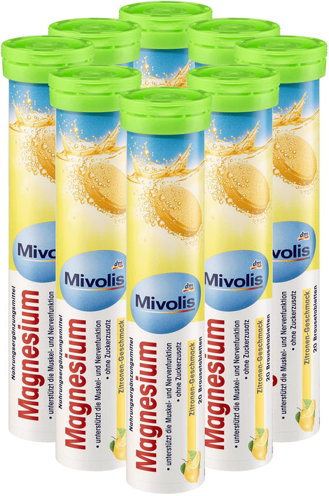 Mivolis magnesium effervescent tablets packaging for daily use.