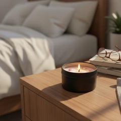 Close-up of Mivra Zyora candle flame highlighting clean soy burn