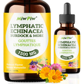 Miw Piw Lymphatic Drainage Drops bottle on shelf showing herbal blend for detox potential.