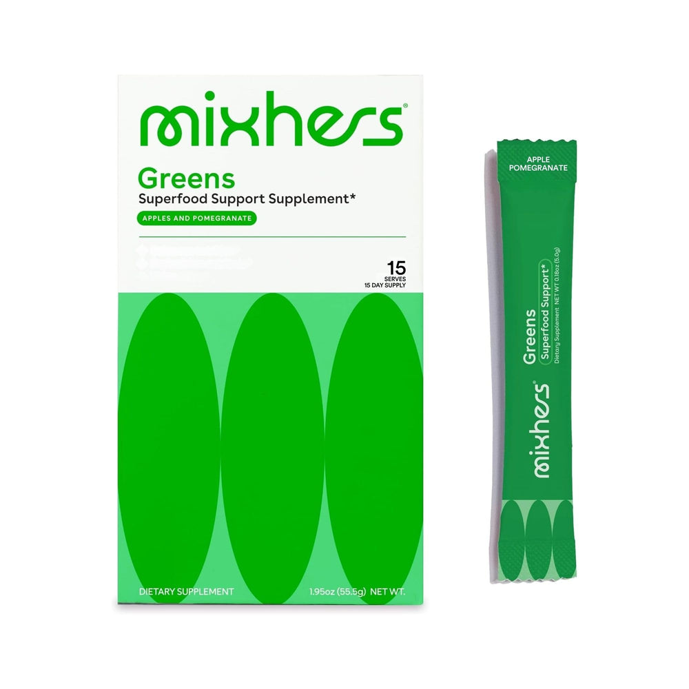 MIXHERS Hergreens powder in a glass to support daily greens intake