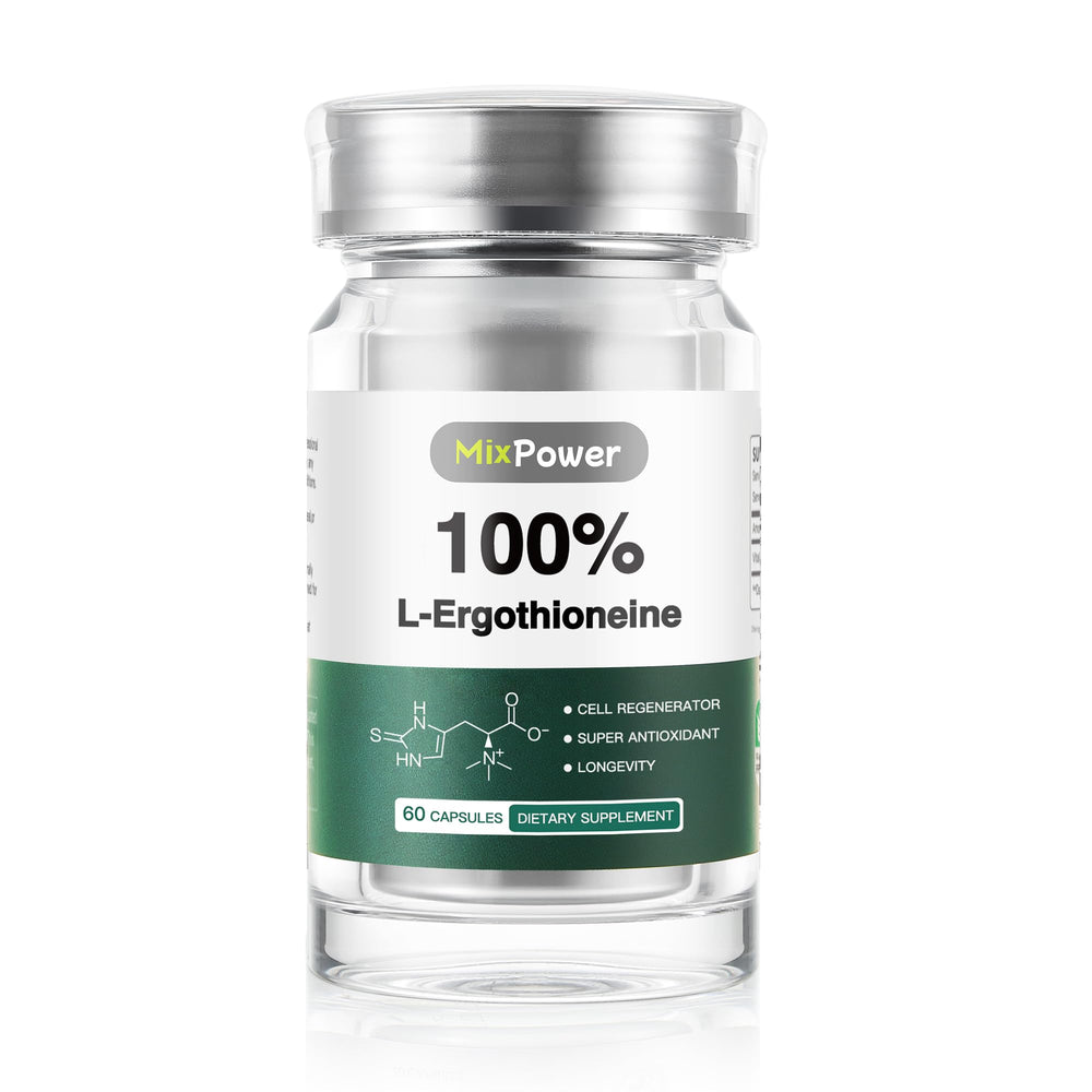 MixPower EGT 70mg capsules bottle supports daily antioxidant protection for skin vitality.