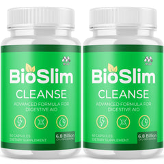 MJO Bioslim Cleanse bottle front shows natural ingredients for daily wellness.