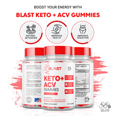 MJO Blast Keto ACV Gummies packaging box detail highlighting ingredients.
