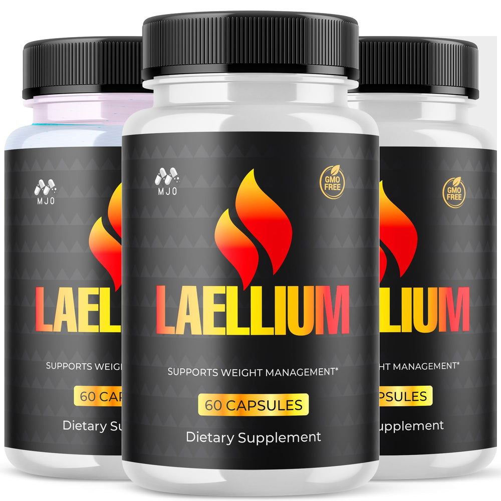 MJO Laellium pills packaging showcases a natural wellness supplement for daily energy