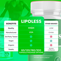 MJO LipoLess capsules closeup emphasizes natural capsule form and clean formulation