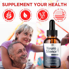 MJO Neuro Silence Drops bottle back shows dosage guidelines.