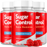 MJO SugarControl Keto Gummies bottle on counter, all natural ingredients for daily wellness.