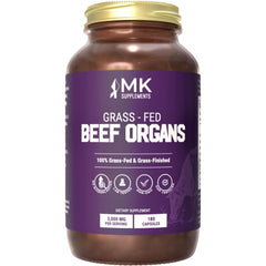 MK Supplements grass-fed beef organ bottle shows multi-organ blend for daily nourishment.