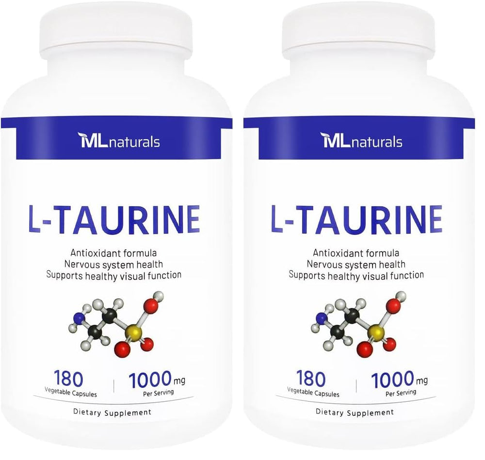 ML Naturals L-Taurine bottle front signaling high purity for daily wellness.
