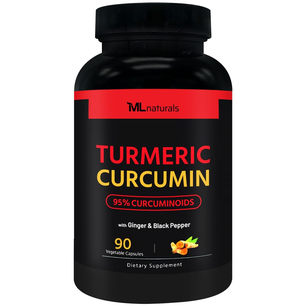 ML Naturals Turmeric Curcumin bottle showing high-potency capsules for daily support
