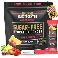 MMA Nutrition HRDWRK electrolytes Fruit Blast pouring from a packet for workout hydration