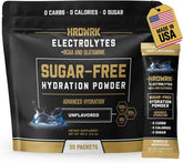 MMA Nutrition HRDWRK electrolyte packets beside a bottle for on-the-go hydration.
