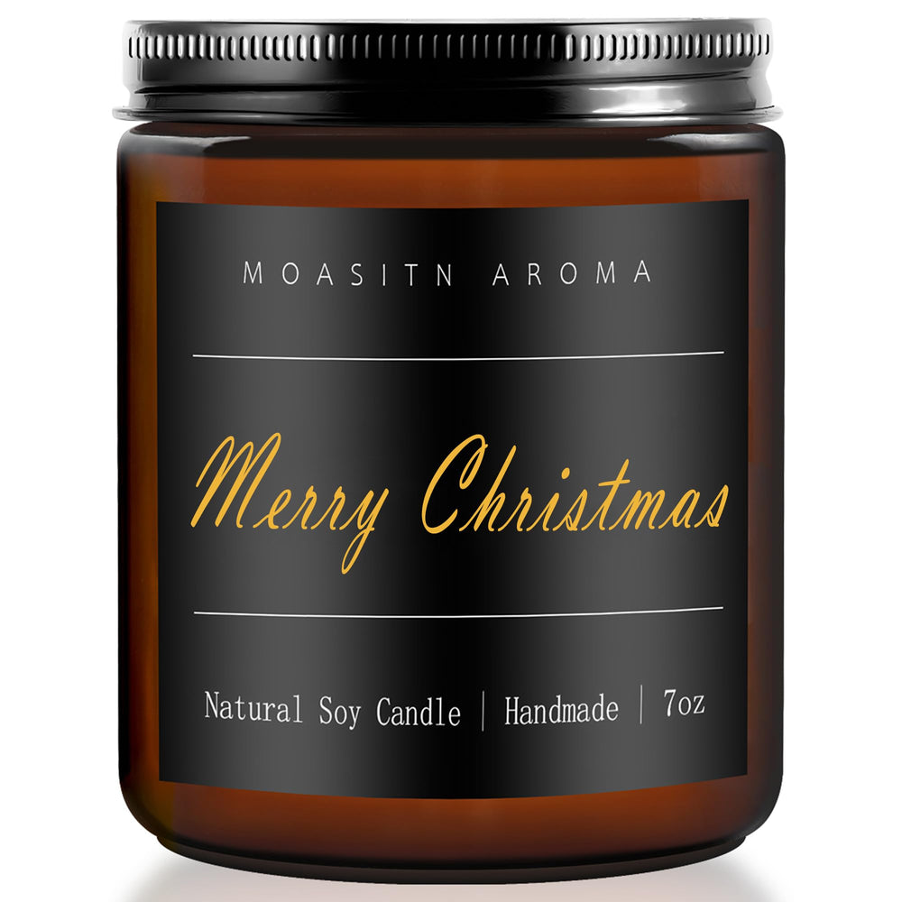 MOASITN Merry Christmas candle in brown jar creates cozy home ambiance.