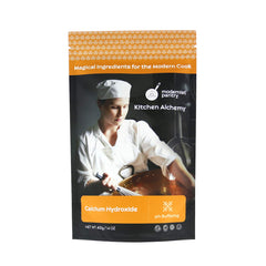 Modernist Pantry Pure Calcium Hydroxide packfront highlighting non-GMO vegan status and practical kitchen use.