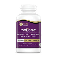 Moducare Daily Immune bottle displaying grape-flavored tablets for daily immune support.
