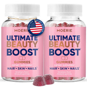 Moerie Hair Skin Nails Gummies bottle with potential support for healthier hair and nails.