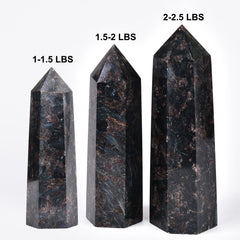 MOGEMT astrophyllite quartz tower six facets, showcasing geometry