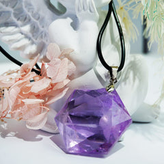 Molistone hexagram star amethyst pendant side angle showcasing craftsmanship