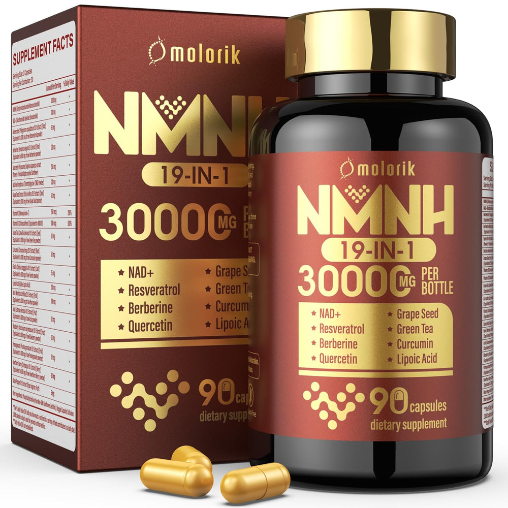 Molorik Pure 19in1 NMNH bottle front highlights NAD+ support for energy.