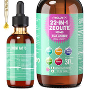 Molorik Pure zeolite detox berry bottle showing easy daily detox for all ages
