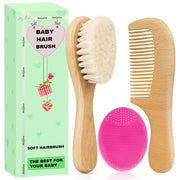 Molylove baby hair brush with natural goat bristles for gentle scalp massage.