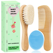Molylove baby hair brush with wooden handle softly grooms delicate scalp