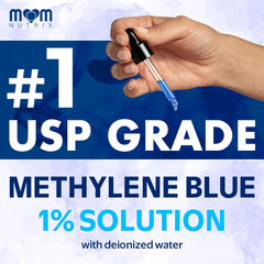 MOM NUTRIX Methylene Blue dropper showing precise dosing.