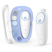 Momcozy lijadora uñas bebé eléctrica en azul, uso suave.
