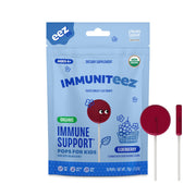 Momeez Choice Lolleez Immuniteez packaging featuring elderberry lollipops for kids.