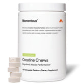 Momentous Creatine Chews lemon-lime bottle shows convenient chewable performance support.