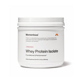 Momentous Essential Whey bag shows powder texture for post-workout fueling.