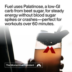 Momentous Fuel ready drink in glass with passion orange guava flavor