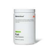 Momentous Fuel strawberry lime powder tub emphasizing sustained energy for workouts