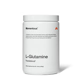 Momentous L-Glutamine powder bottle closeup for gut and muscle support