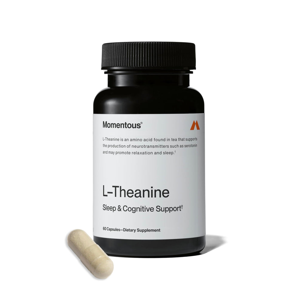 Momentous L-Theanine supplement bottle front view for calm focus