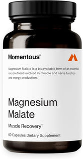 Momentous Magnesium Malate bottle label highlighting NSF Certified for Sport benefits.