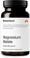 Momentous Magnesium Malate bottle label highlighting NSF Certified for Sport benefits.