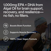 Momentous Vegan Omega-3 capsules showcasing algae-sourced EPA and DHA for easy daily use.