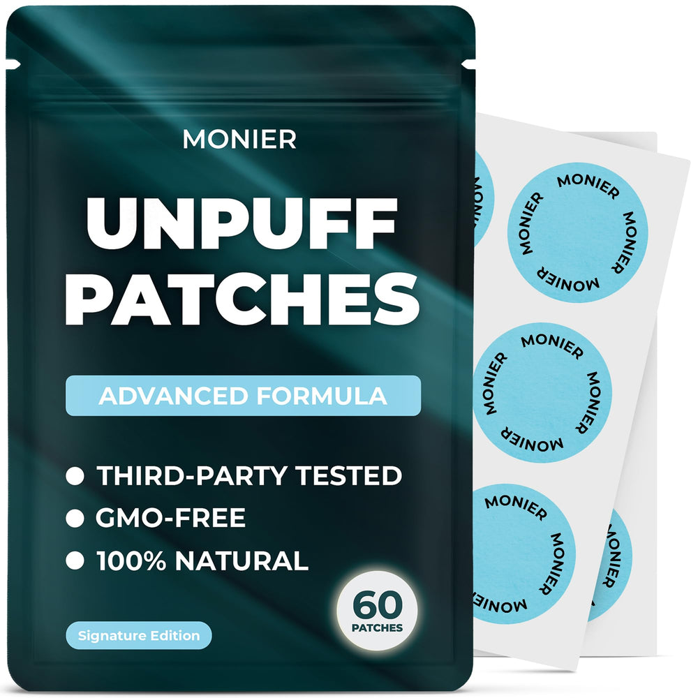 MONIER Unpuff Patch applied on skin for gentle bloating and digestion support.