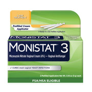 Monistat 3-Day treatment kit with three ready-to-use applicators for home relief