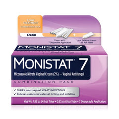 Monistat 7-Day Treatment pack back view with NDC label for OTC compliance