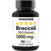 MONOHERB broccoli extract bottle front shows 1000 mg strength for daily wellness.