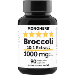 MONOHERB broccoli extract bottle front shows 1000 mg strength for daily wellness.